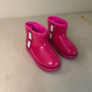 UGG Classic Clear Mini II Kids Boots Rock Rose Pink Waterproof 1112386K Size 1Y